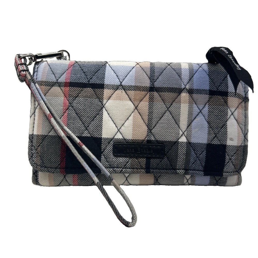 Vera Bradley RFID Turnlock Wallet Perfectly Plaid Zip Around Women's Cotton